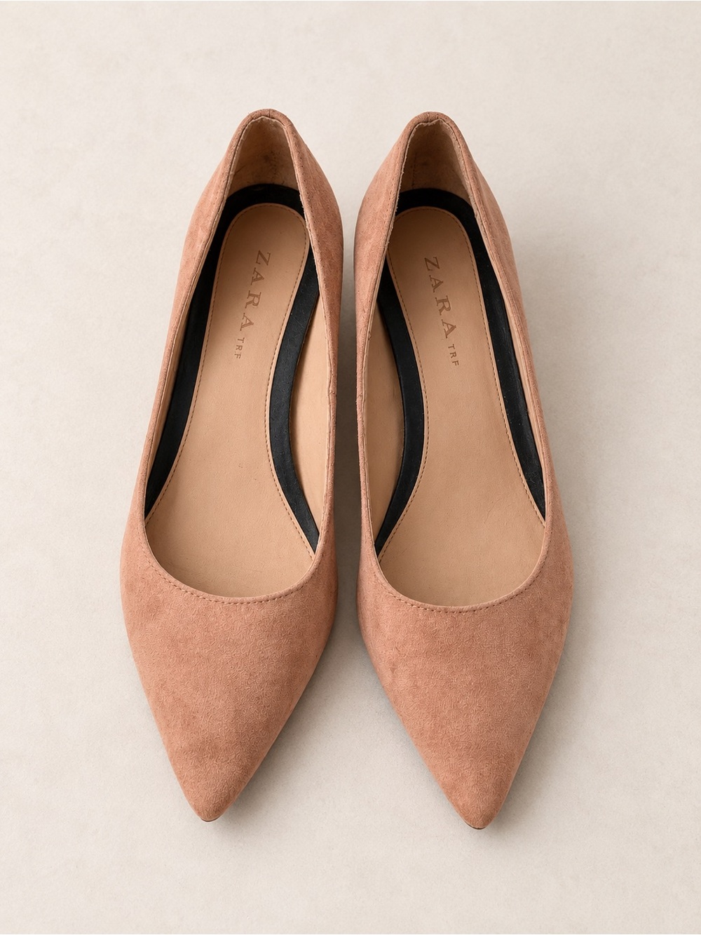 Zara Pointed Suede Heels in Neutral Camel Color / Tan Suede Block Heel Pumps 2”